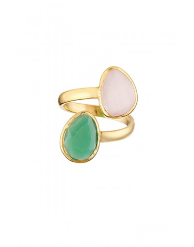 Anillo Ágatas Rosa Verde Gold